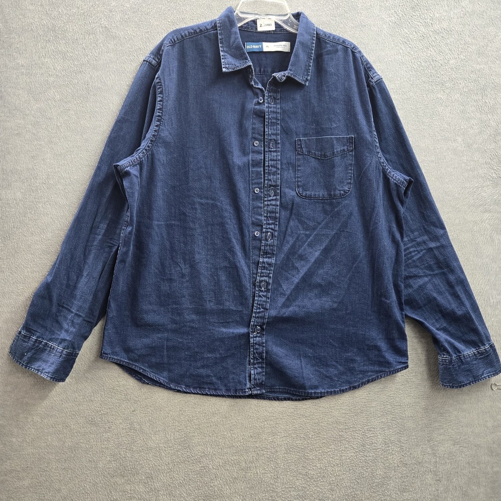 Old Navy Men Button Up Shirt XL Blue Denim Everyday Shirt LS FA Long Sleeve